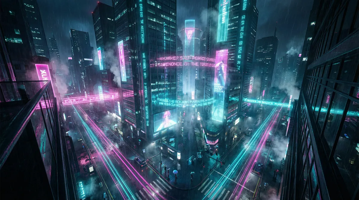 下厨房小说 竖屏短剧平台首页背景 - 赛博朋克都市夜景
